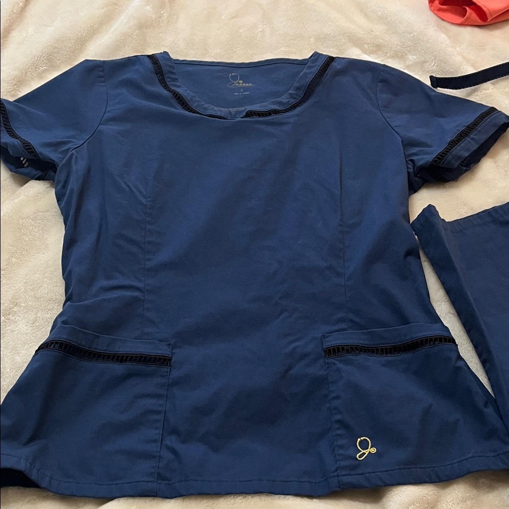 Jaanuu Navy Blue Scrub set with Black Trim
